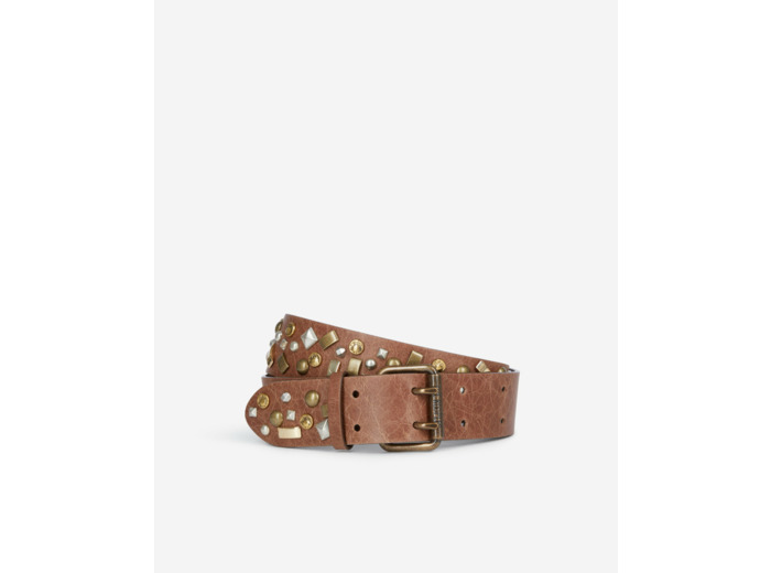 Ceinture en cuir marron avec rivets brown