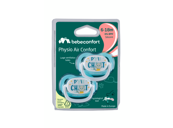 Lot de 2 sucettes physio petit chat bleu 6/18 mois Bleu