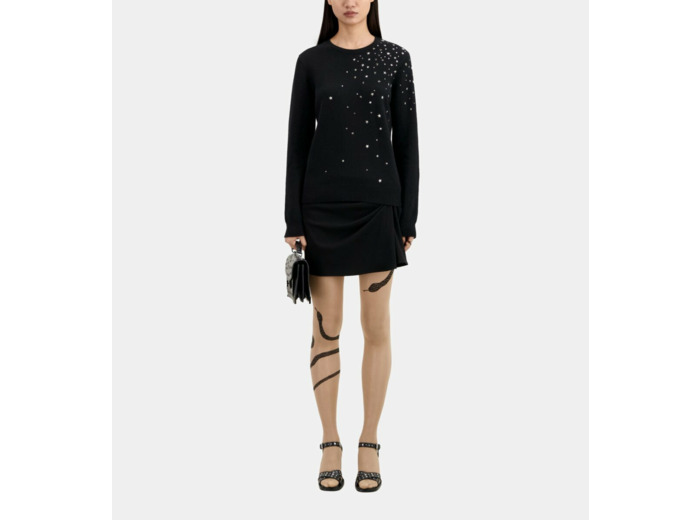 Pull En Cachemire Col Rond Et Pluie D'Etoiles black