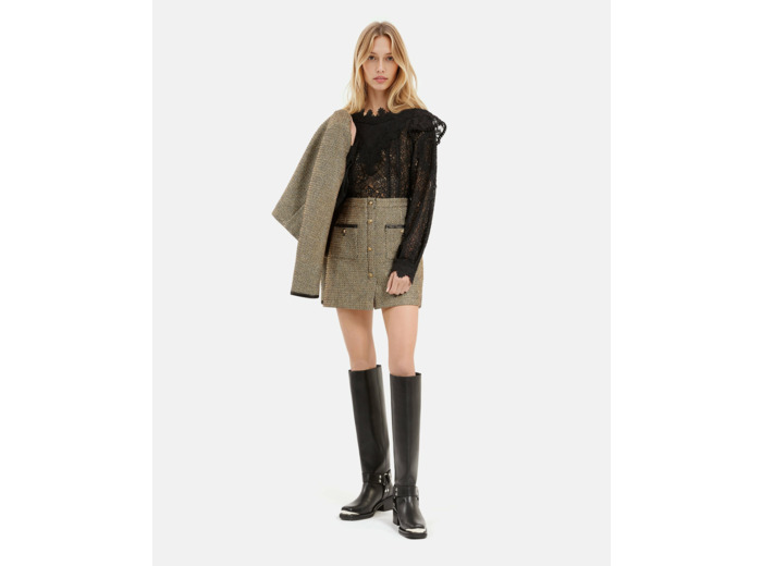 Mini jupe en tweed black / gold