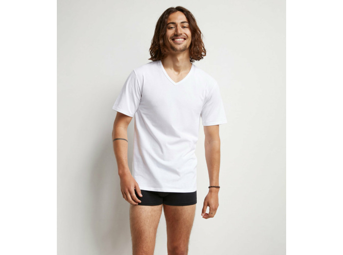 Lot de 2 Tshirts homme thermorégulateur en coton blanc col V Regul Activ