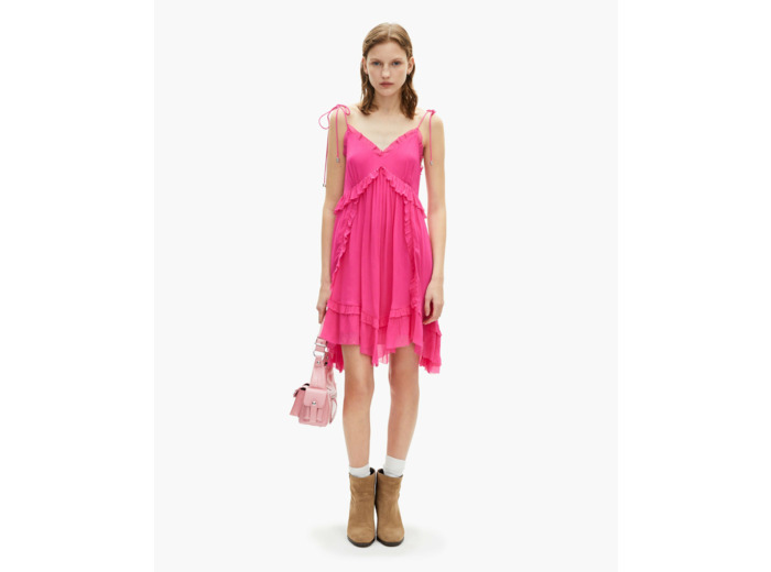 Robe courte a manches courte crinckle fushia