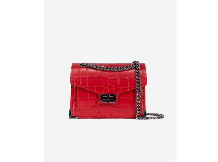 Sac Emily Chaîne En Cuir Rouge Effet Crocodile red