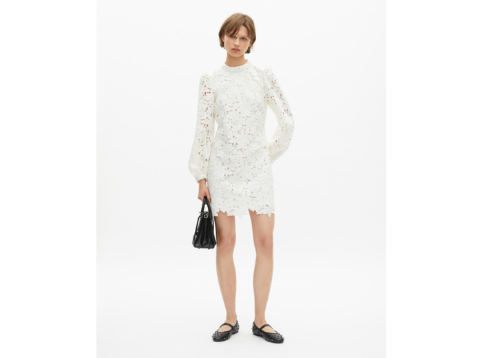 Robe courte en dentelle fleurie écrue ecru