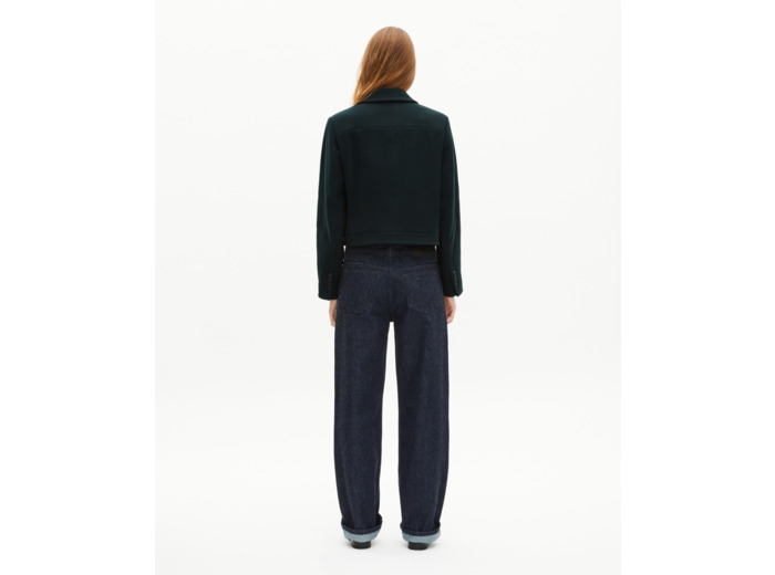 Blouson court en laine vert foncé bottle green