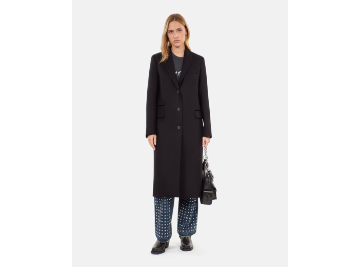 Manteau Long En Laine Mélangée Noire black