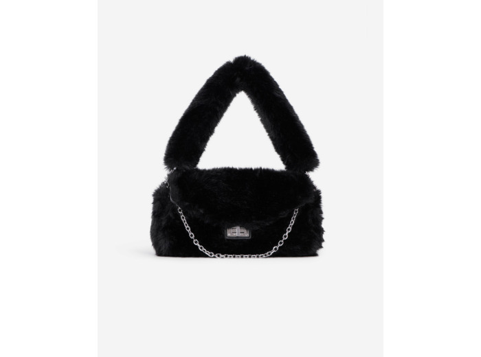 Pochette Effet Fourrure Noire black