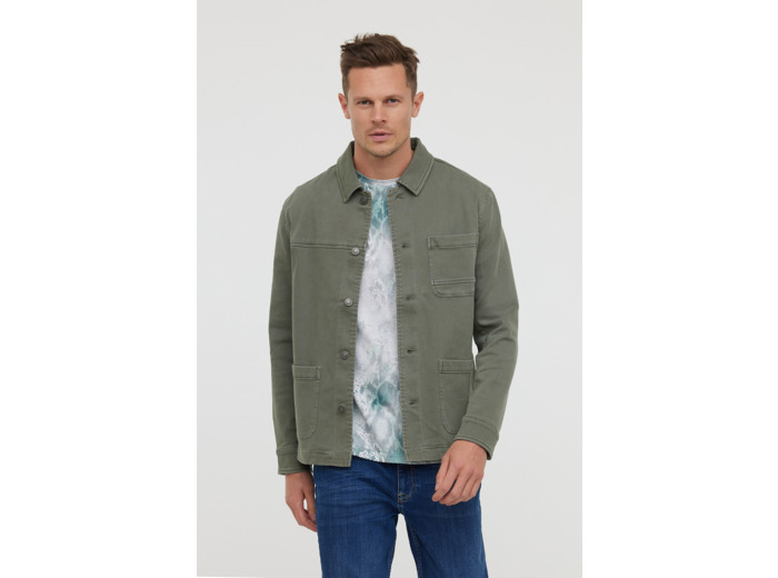 Veste workwear, fermeture boutons métal, 3 pochesplaquées devant, col à plat, poignets avec patte de boutonnage, garment dyed