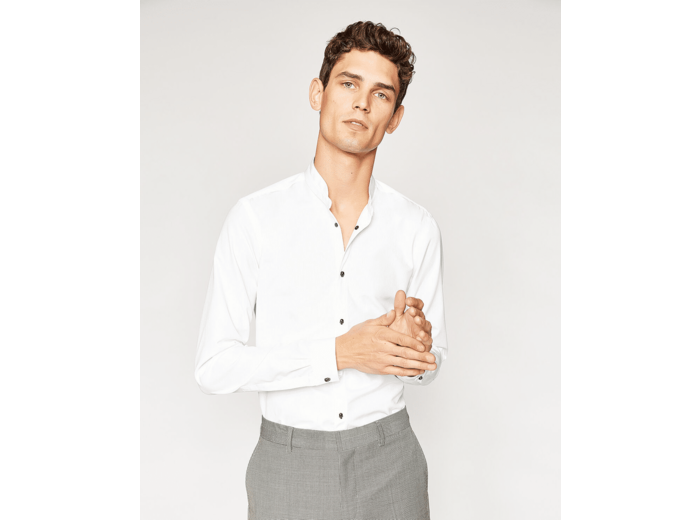 Chemise unie col officier, pression skullhead white
