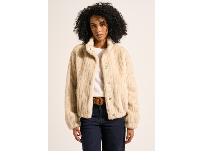 Manteau court en fausse fourrure avec col montant