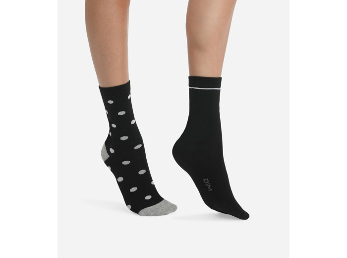 Lot de 2 paires de chaussettes femme Noir à gros pois Dim Coton Style