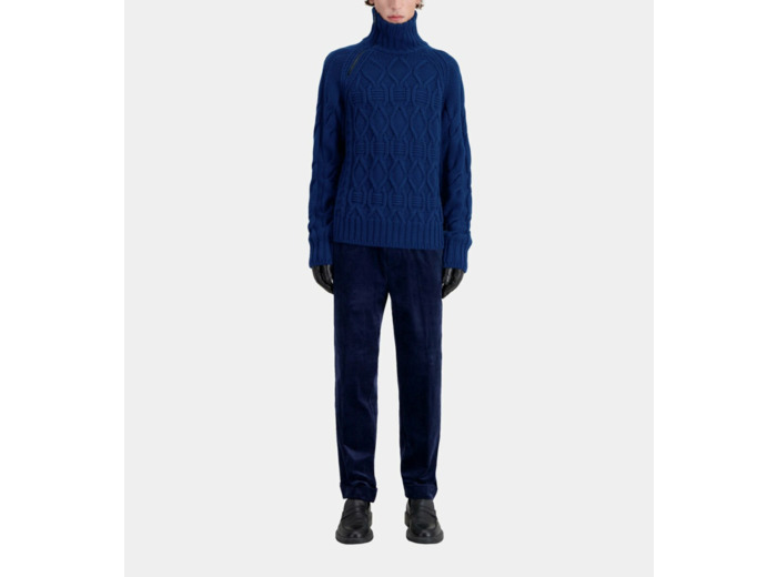 Pull col cheminee zippe et torsades royal blue - dark navy