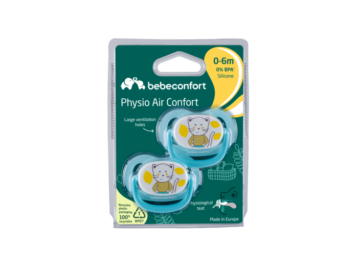 Lot de 2 sucettes physio chat bleu 0/6 mois Bleu