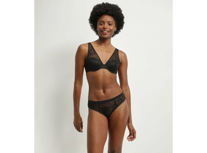 Soutien-gorge foulard en dentelle noire à feuillage Mod de Dim