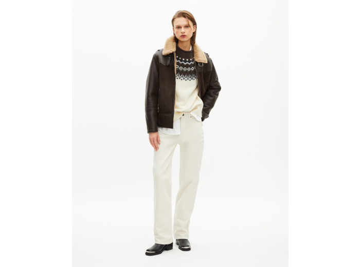 Peau lainée courte col sherpa marron brown