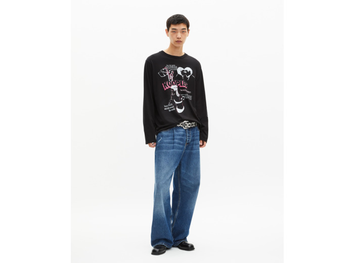 T-shirt manches longues avec sérigraphie noir black washed