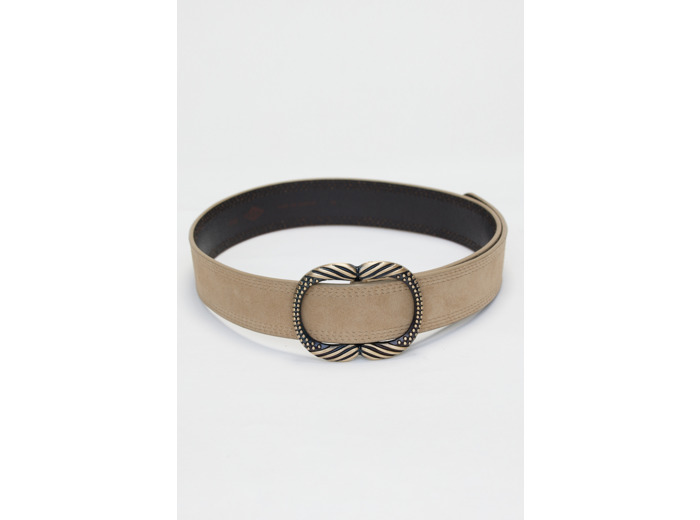 Ceinture en nubbuck, boucle en argenté vieilli