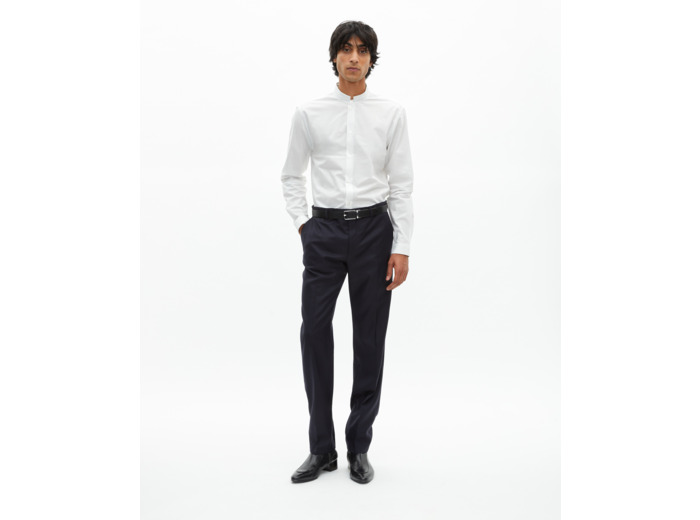 Pantalon de costume ajusté en laine marine bleu