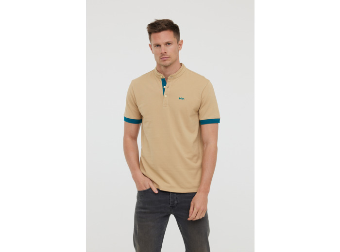 Polo piqué, col mao, manches courtes avec détails contrastés, broderie Lee Cooper poitrine