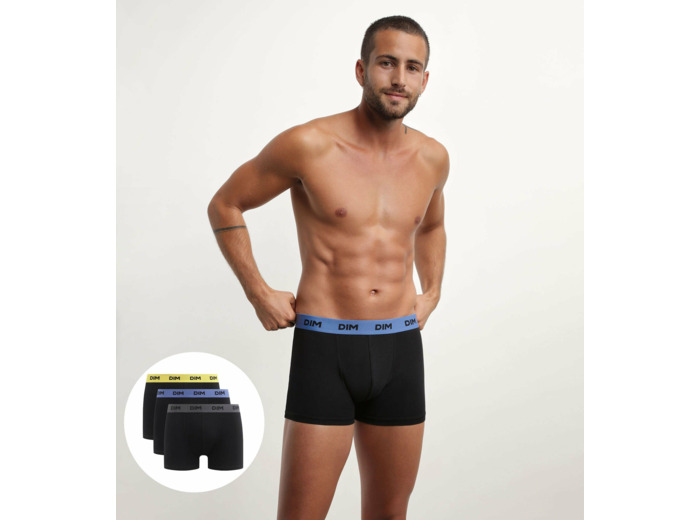 Lot de 3 boxers homme noir ceinture colorée Mimosa Lila Mix & Colors