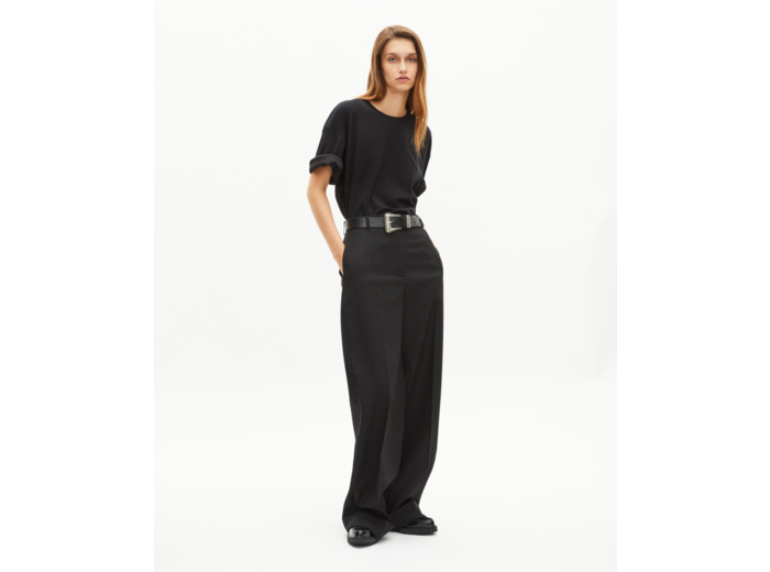 Pantalon large en laine avec revers noir black