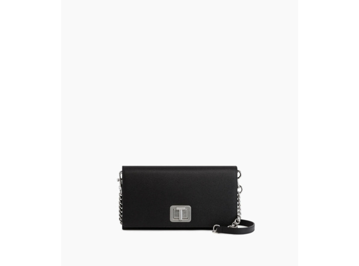 Pochette tout en un avec bandoulière amovible Eva en cuir grain caviar