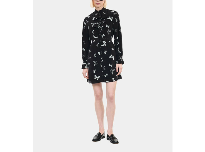 Robe courte imprimée papillons black white