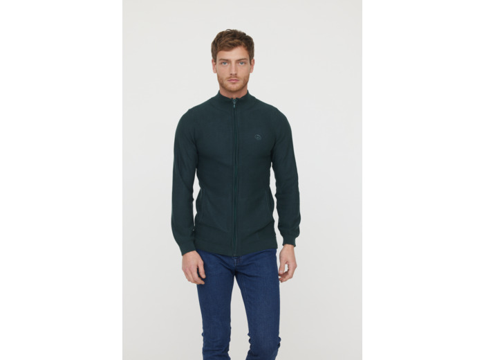 Gilet basique maille fantaisie en coton bio avec print poitrine