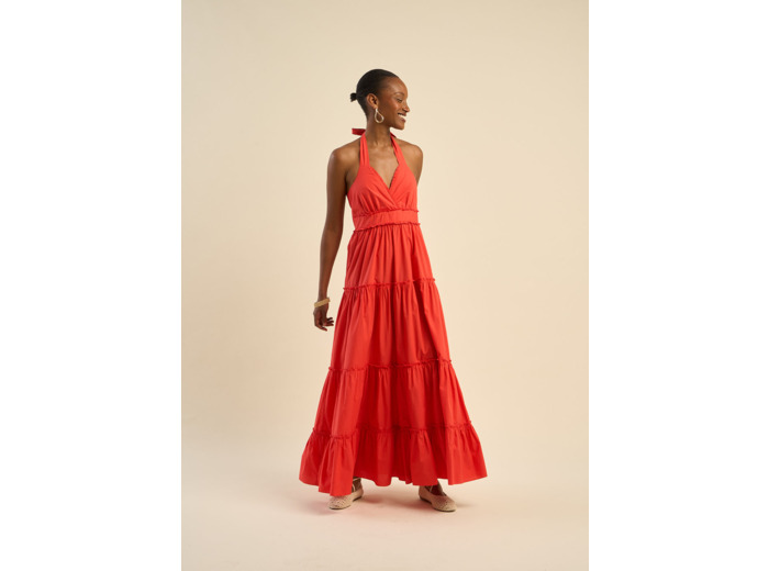 Robe longue dos nu à volants