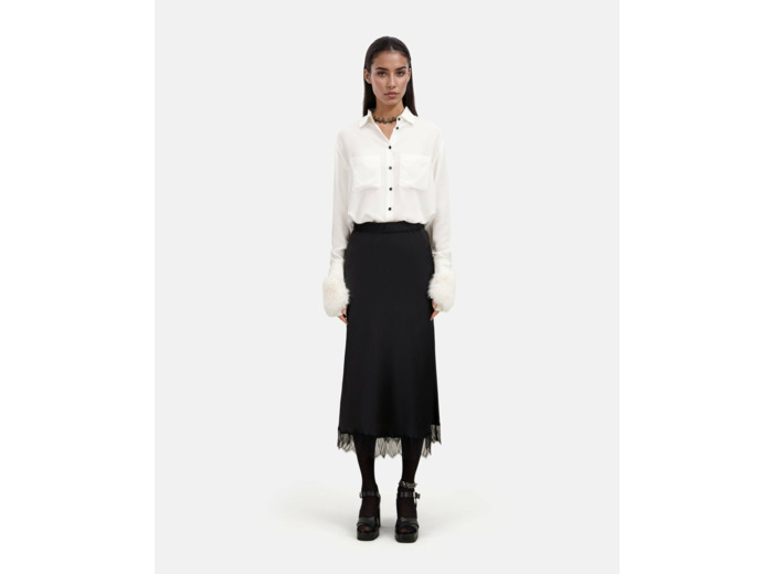 Jupe longue avec détails en dentelle noire black