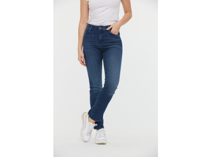 Denim straight fit, coupe droite, taille haute
