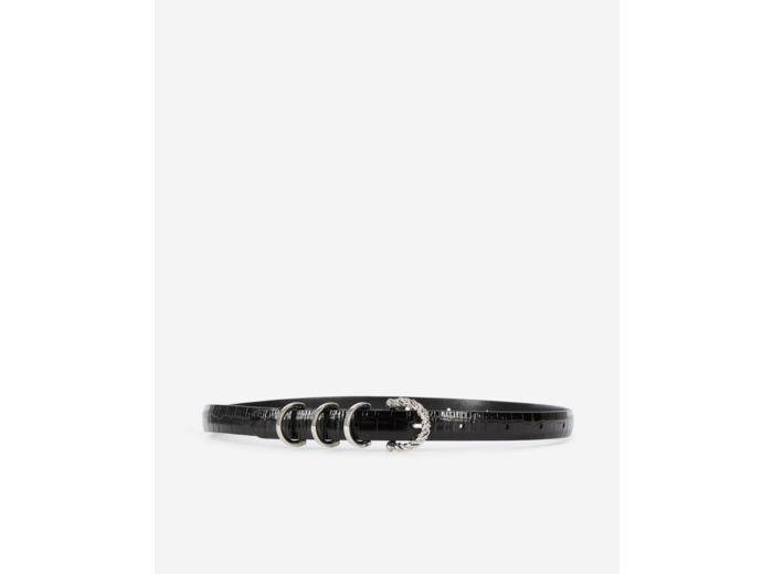 Ceinture fine en cuir effet crocodile noir black
