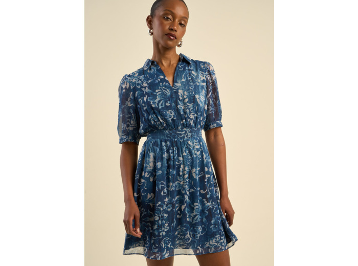 Robe imprimée fluide à manches bouffantes