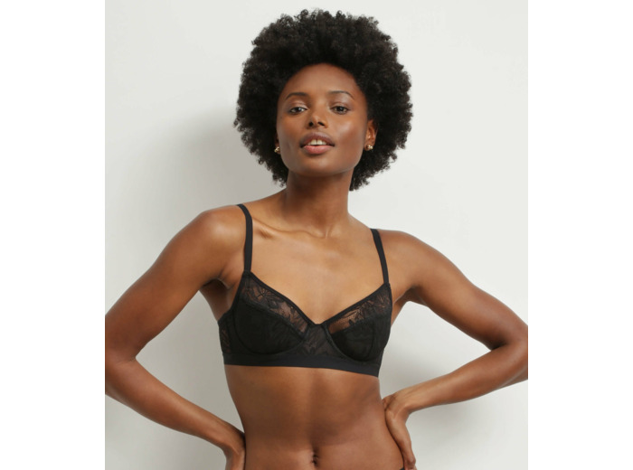 Soutien-gorge à armatures en dentelle noire à feuillage Mod de Dim