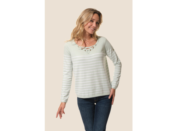 Pull Marinière femme VISCOSE à lacet Blanche