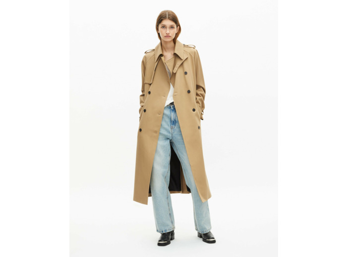 Trench long en coton beige beige