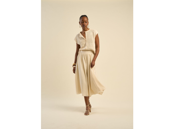 Jupe midi évasée effet crinkle