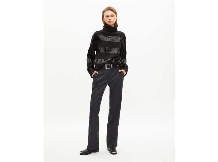 Pull col roulé avec bandes en sequins gris foncé black