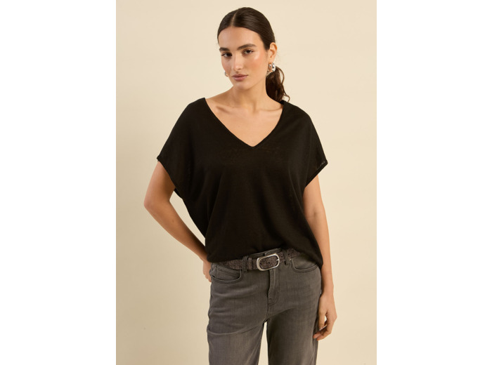 Pull sans manches col V 100% lin