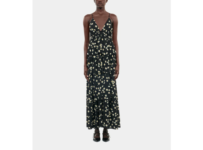 Robe longue avec imprimé fleuri black white