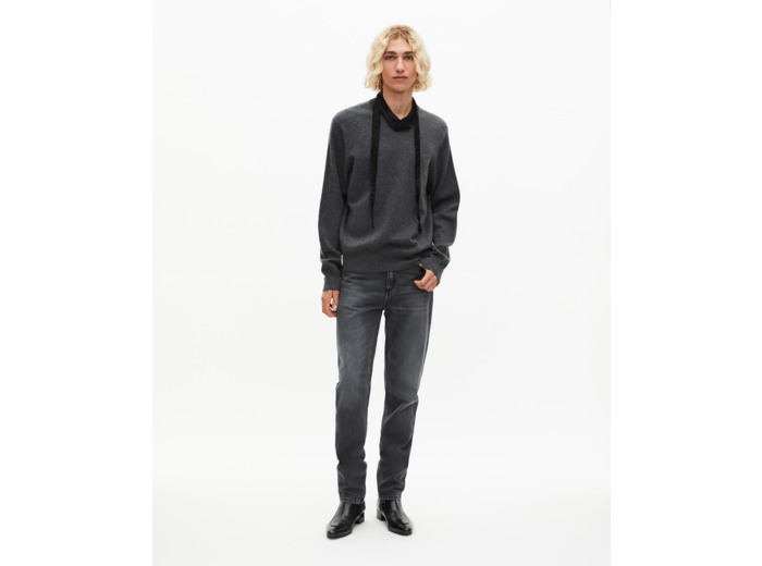 Pull col rond en cachemire gris dark grey melange