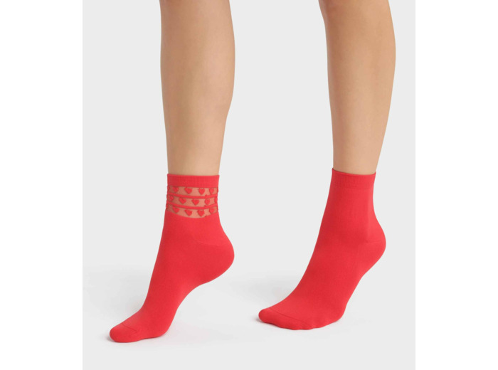 Lot de 2 paires de socquettes femme microfibre Rouge à coeurs Dim Skin