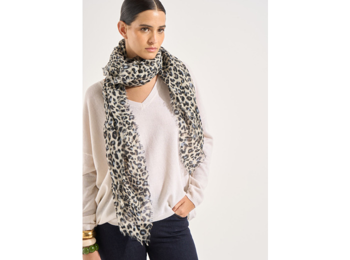 Foulard imprimé léopard en laine