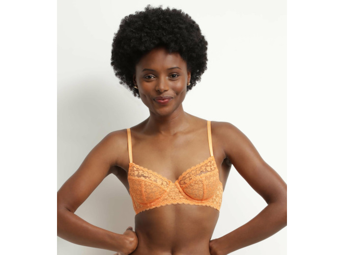 Soutien-gorge femme à armatures en dentelle florale Orange Daisy lace