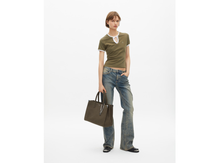T-shirt kaki avec col goutte kaki