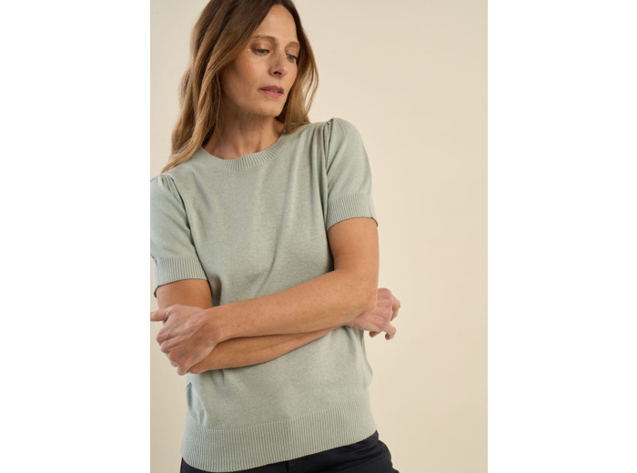 Pull à manches courtes avec épaules plissées