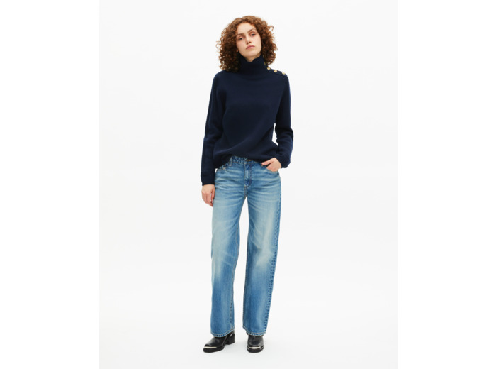 Pull col montant en laine marine bleu