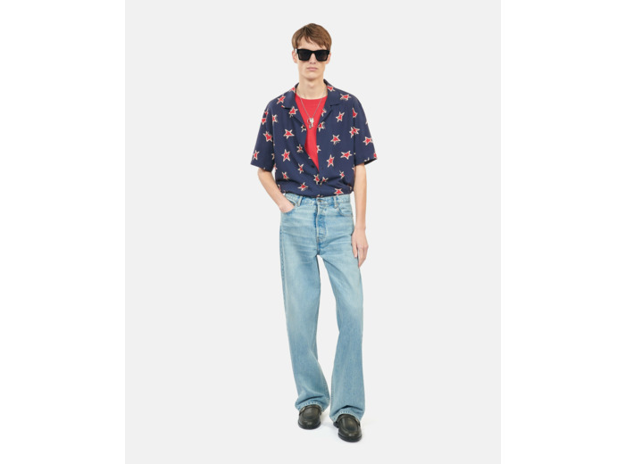 Chemise imprimée manches courtes navy-red