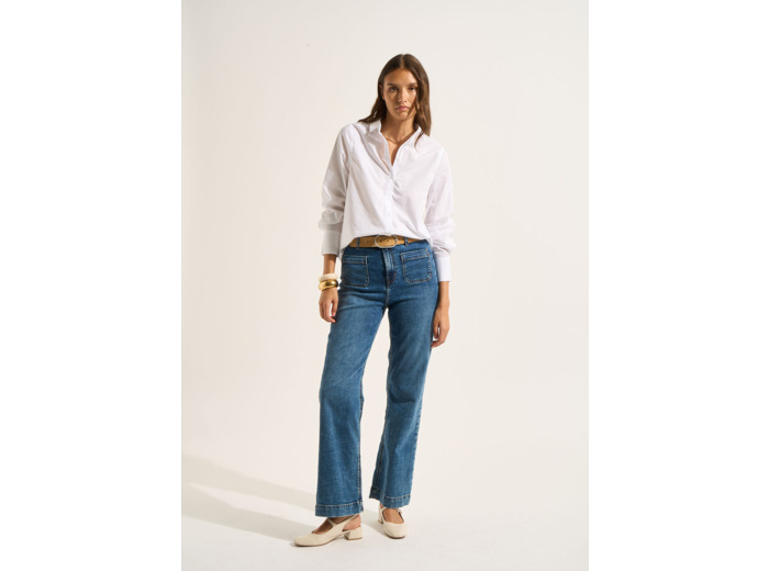 Jean à jambes larges avec revers et taille haute