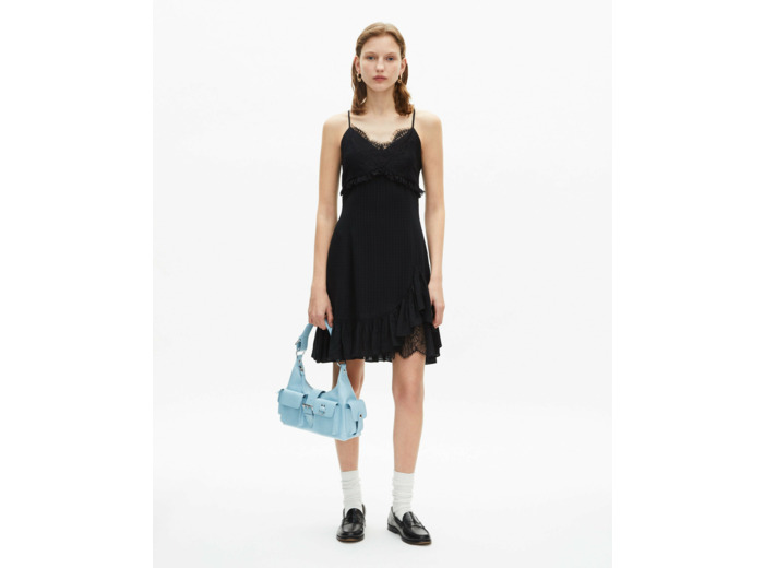 Robe courte a bretelle a dentelle black